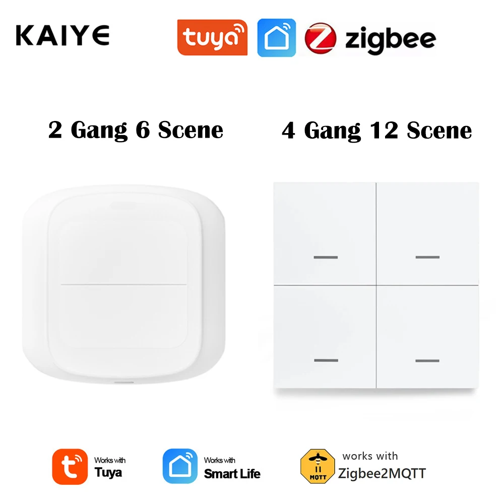 Tuya Zigbee Smart Scene Switch Button 2/4 Gang Wireless Switch Push Button Controller Smart Home Automation Scenario Switch