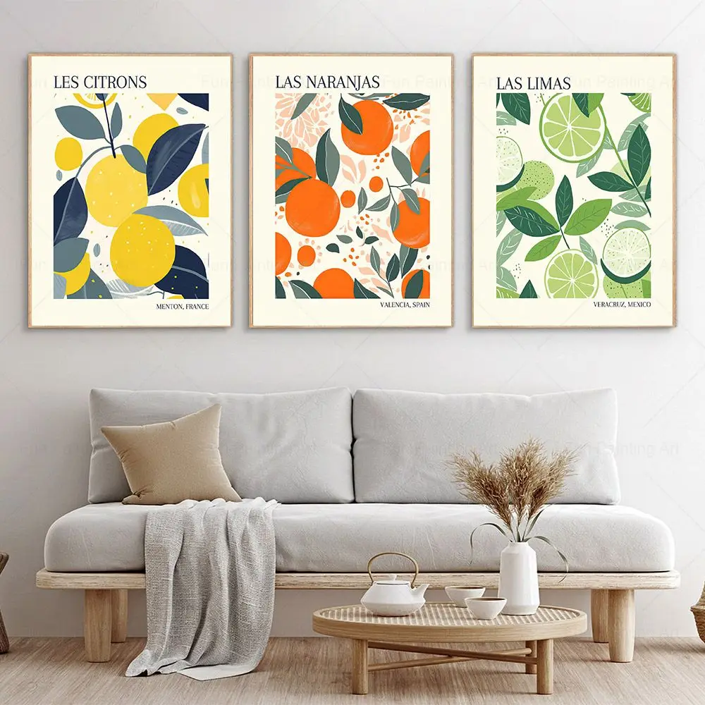 Fruit Market Citrus Lemon Orange Botanical Wall Art Nordic Posters and Prints Pictures Living Room Kitchen Decor Canvas Painting