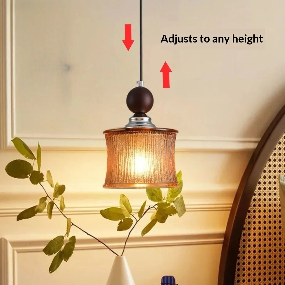 Vintage Japanese Wabi Sabi Style Walnut and Glass Hanging Lamp Minimalist for Dining Bar Bedroom