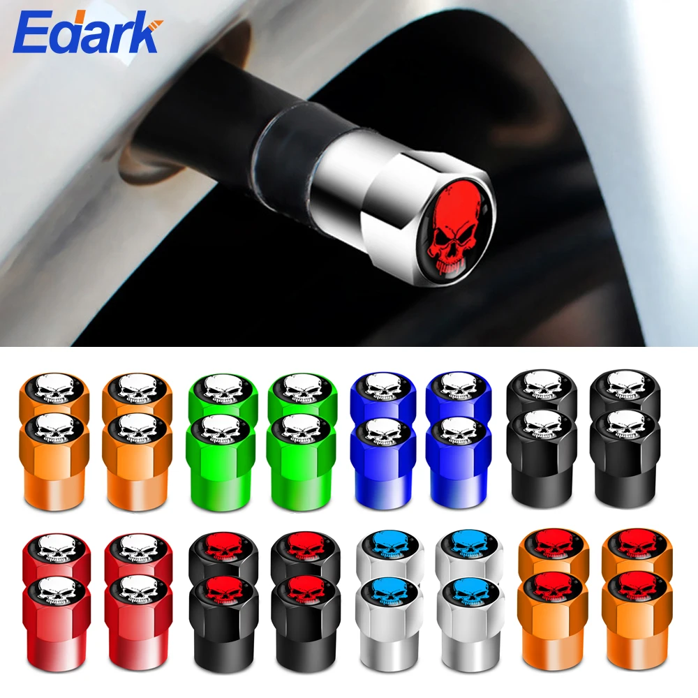 4Pcs/Set White/Red/Blue Skull Logo Valve Caps Car Wheel Tires Accessories Stems Covers Auto Styling for Ford Toyota Audi VW New