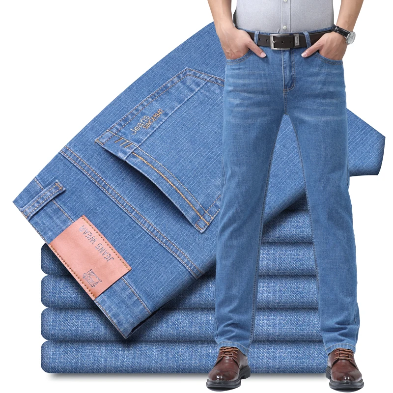 Men Stretch Denim Straight Leg Jeans Soft Comfort Business Casual Pants Fashion Work Trousers for Men All Match Daily Wear