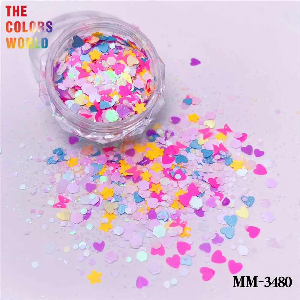 TCT-952 Love Heart Nail Glitter Sequins Shiny Iridescent Holo Nail Flakes Laser Mix Paillette for Valentine Party Festival
