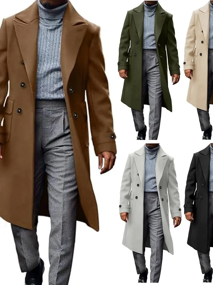 

Men's Long Thiened Woolen Coat European Sle Autumn Winter New Faion Men's Long Windbreaker Coat Youth ular Daily Wear