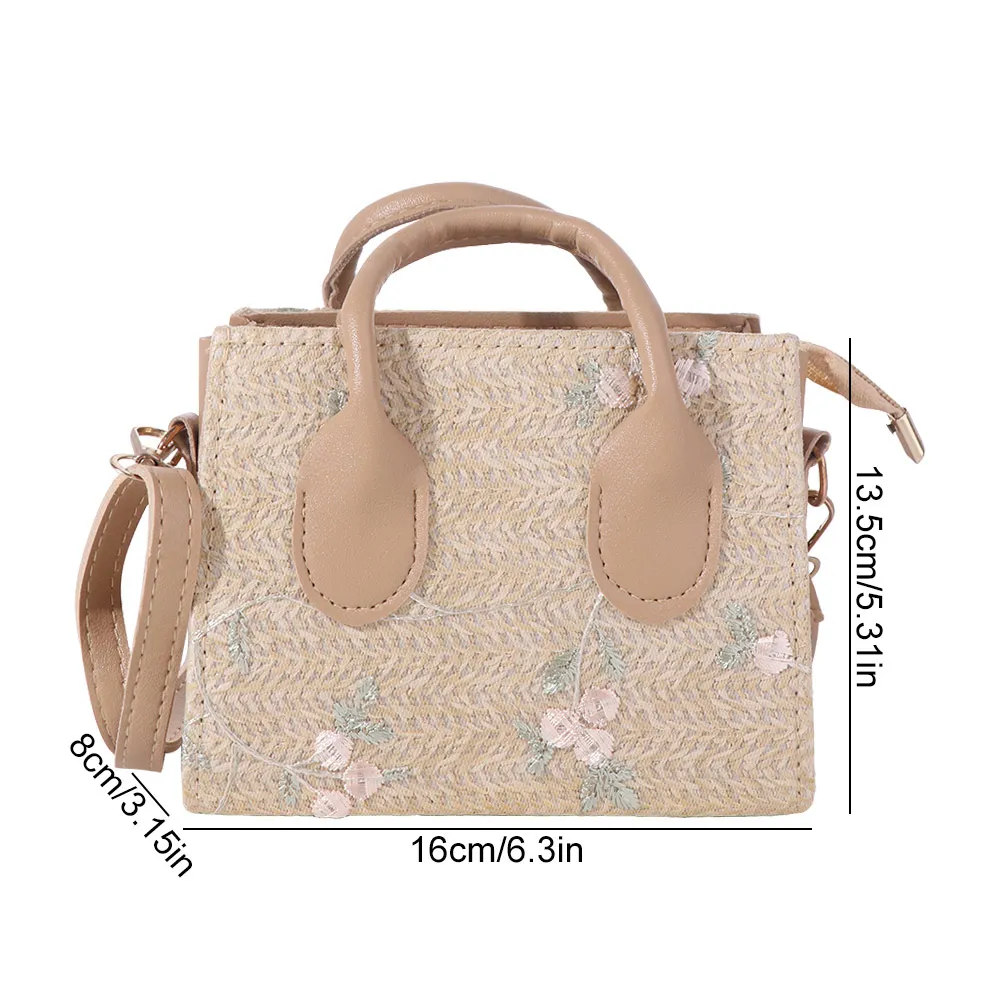 

Lace Flower Women Shoulder Bag Korean Style Portable Straw Weave Square Bag Large Capacity Mini Handbag Small Tote Bag Vacation