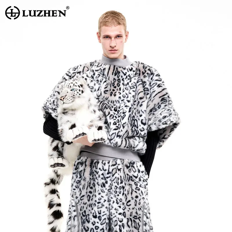 LUZHEN Quality 2026 Print Winter New High Fashion Leopard Faux Fur Pullover Men's High Street Loose Handsome Male Clothes JY9039