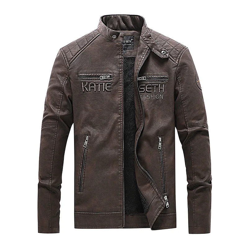 

Men's PU Leather Motorcycle Jacket, Slim Fleece Jacket, Spring Outdoor Coat, Casual Motor Biker, Autumn Fashion