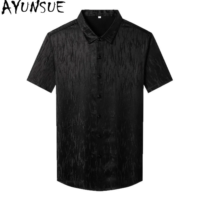 

AYUNSUE High-end 100% Real Mulberry Silk Shirts Men Clothing 2026 Summer Top Short Sleeve Shirts Xiangyunsha Black Shirt Chemise