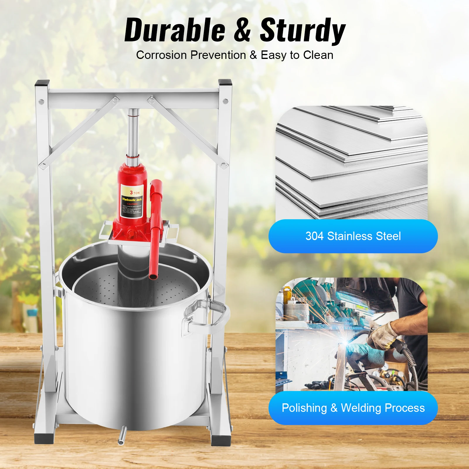 3T 22L Fruit Wine Press Machine 304 Stainless Steel Hydraulic Jack Press Extractor Fruit Crusher for Wine Cheese Vanilla