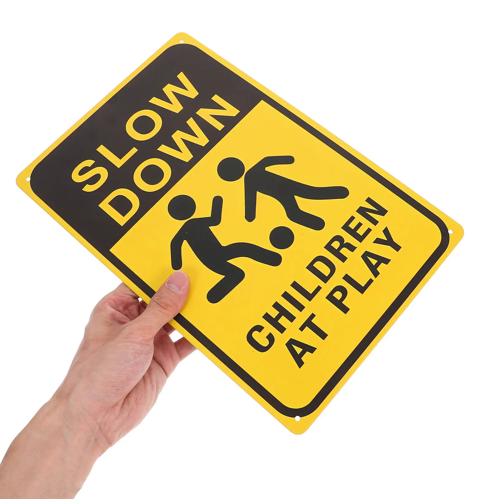 2Pcs Children At Play Safety Warning Signs Bright Metal Slow Down Signs for Street Lawn Neighborhoods Traffic Safety