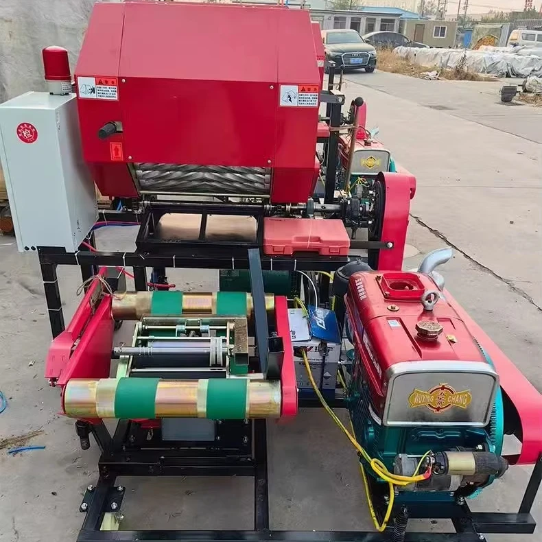 2026 Full Automatic diese=l Engine Baler Machine for Small Grazing Hay Baling and Wrapping Machine Mini Corn Silage Round Bale