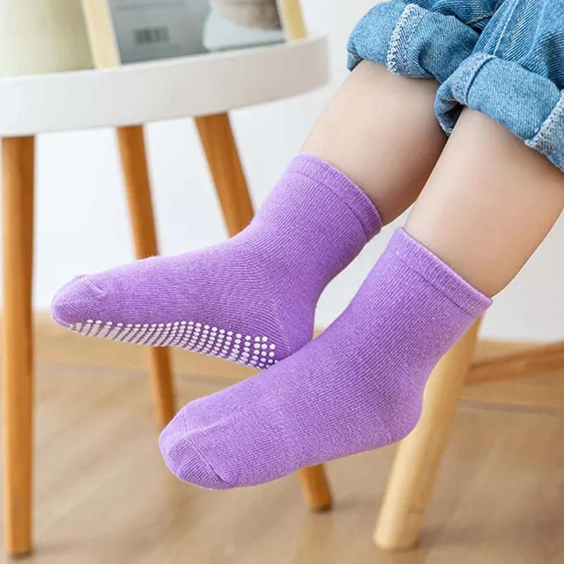 6 Pairs/Lot Spring Autumn Kids Anti-slip Socks Solid Color Soft Breathable Cotton Babys Boat Socks Boys GirlsTrampoline Socks