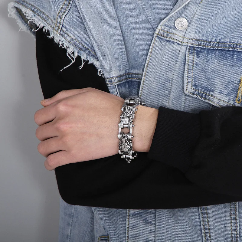 

18 мм браслет в стиле панк, ретро, готика, голова волка, льва, мужской браслет в стиле хип-хоп, рок, нержавеющая сталь, велосипед, мотоцикл, байкерская цепочка, браслет, ювелирные изделия