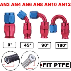 AN3 AN4 anan8 AN10 düz 0 45 90 180 derece kullanımlık araba hortum bağlama teçhizatı adaptörü için döner PTFE yağ yakıt hattı mavi kırmızı