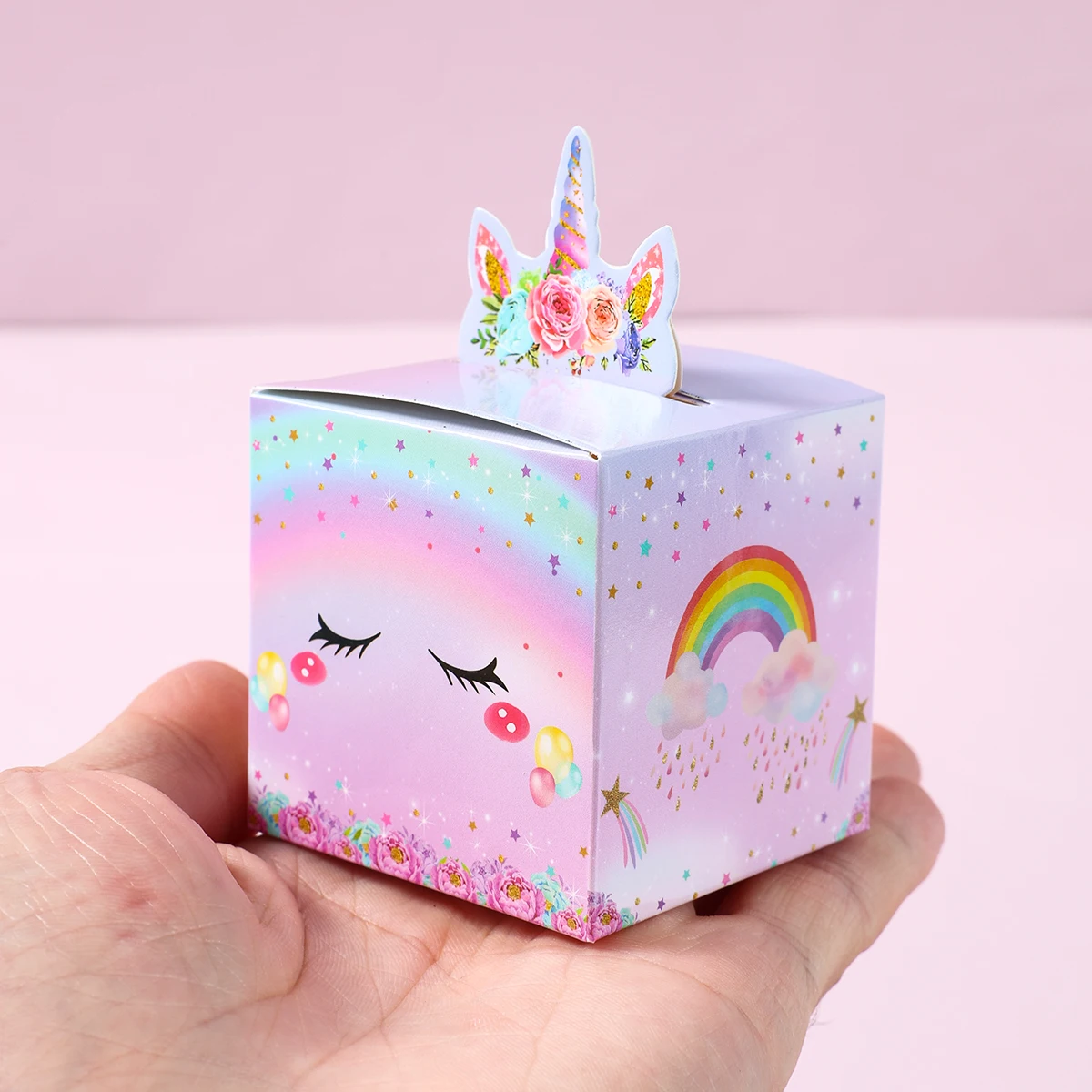 24 Uds. Cajas de dulces de papel 3D de unicornio, caja de embalaje de regalo, decoración para fiesta temática de unicornio arcoíris, suministros para fiesta de bienvenida al bebé y boda para niños