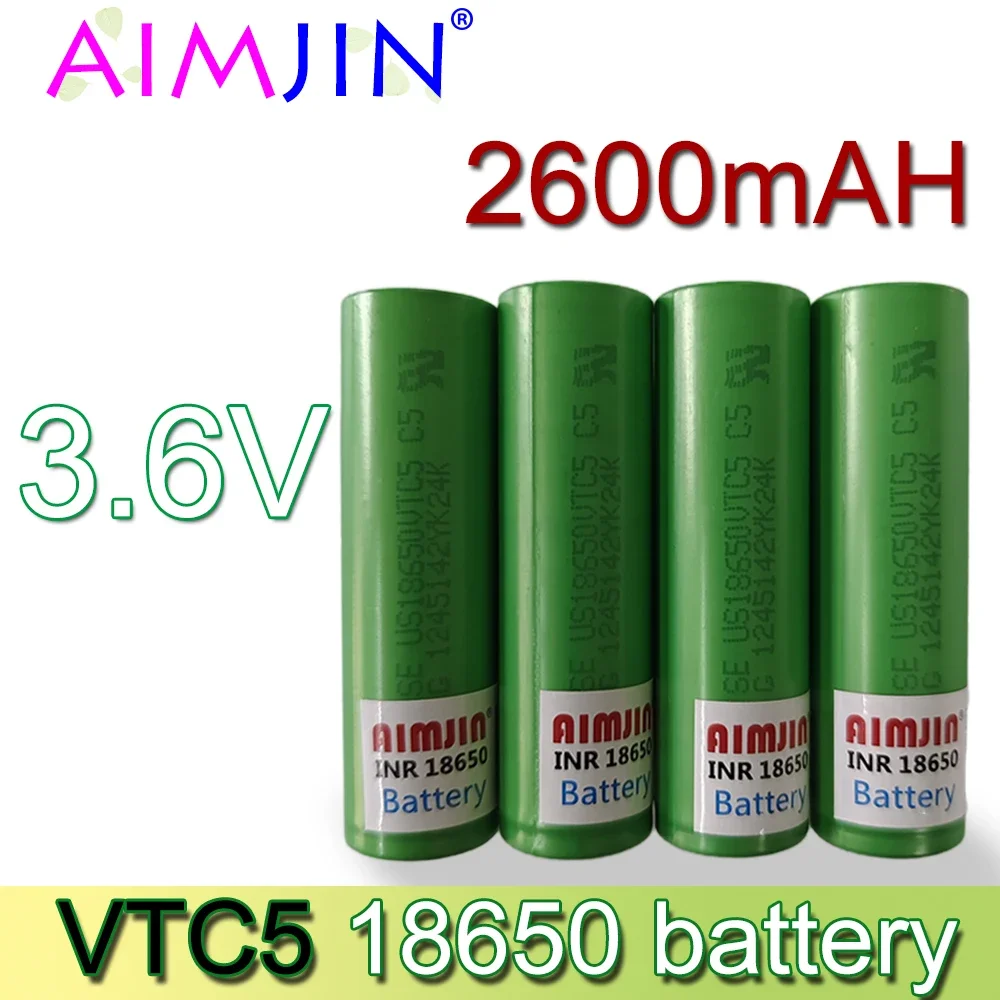 100% brand new VTC5 3.6V 2600mah Lithium Rechargeable 18650 Battery 30A Discharge for All Kinds of Electroni+charger