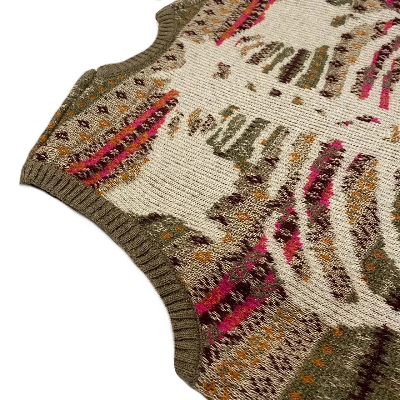 Kapital Vintage Non Hirata Hiroshi Bone Skeleton Japan Flower Stripe Knit Round Neck Men's Pink Loose Print Sweater Vest