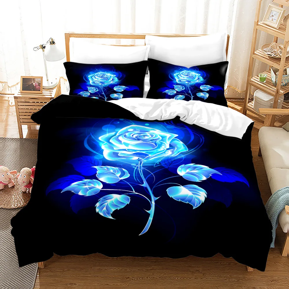 

Blue Rose Bedding Set 3D Pink Flowers Bed Cover Bed Linen For Women Girls Polyester Twin Single Queen King Size Duvet Cover Sets