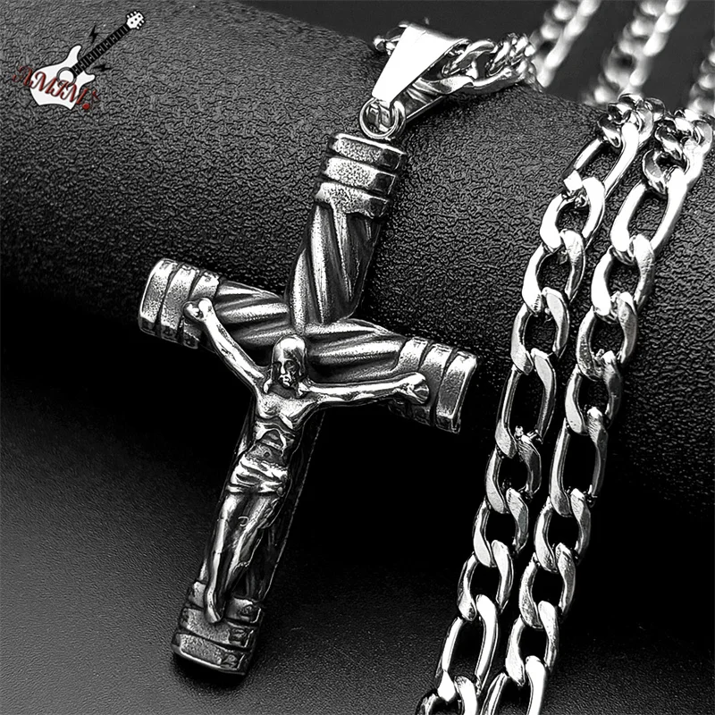 

Hiphop Black Jesus Cross Chain For Women Men Stainless Steel Religion Amulet Faith Male Pendant Necklace Jewelry Accessories