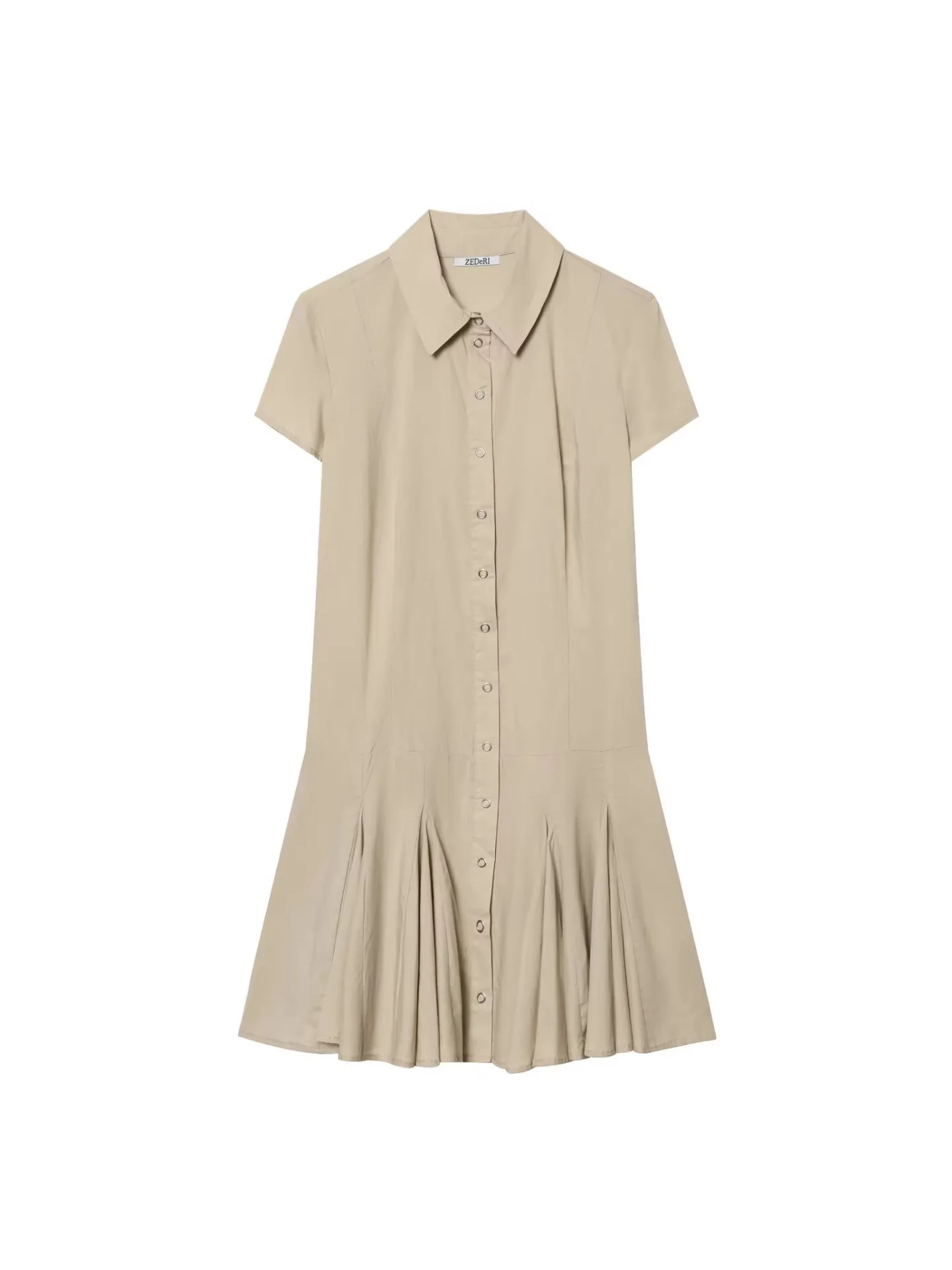 

Withered Spring Women's Short Sleeved Lapel Shirt Style Short Skirt With Pleated Hem Mini Dress