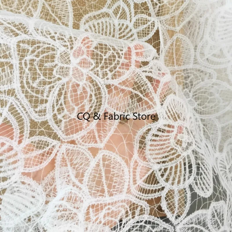 New Fish Silk Embroidery Flower Lace Fabric European and American Wedding Dress Headwear DIY Accessories Designer Fabric
