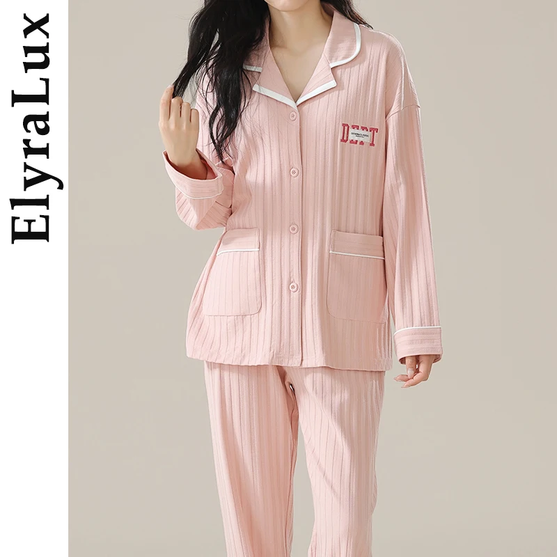 

ElyraLux Women Pajama Long Sleeve Pajamas for Autumn Trousers Sets Sleepwear Home Cloths Comfortable Breathable Fabric