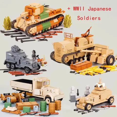 Military Building Blocks Toy WWII Japanese Army Soldier Armored Vehicle Tank Cannon Truck Car Model Assemble Collection Toys