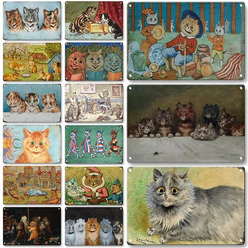 Artisian Louis Wain 금속 사인 고양이 주석 포스터, 재미있는 장식 플레이트, 벽 장식, 차고 바, 펍, 클럽, 호텔, 카페, 주방, 집