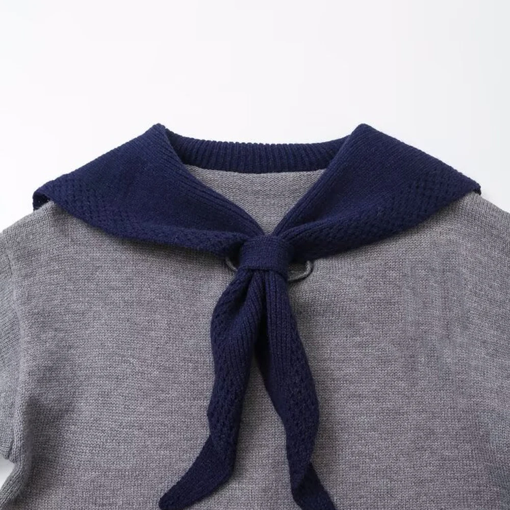 ZA ผู้หญิง 2024 ฤดูใบไม้ร่วงและฤดูหนาวใหม่เสื้อกันหนาว Navy COLLAR สีบล็อกสไตล์วิทยาลัยเดินทางเสื้อแขนยาว