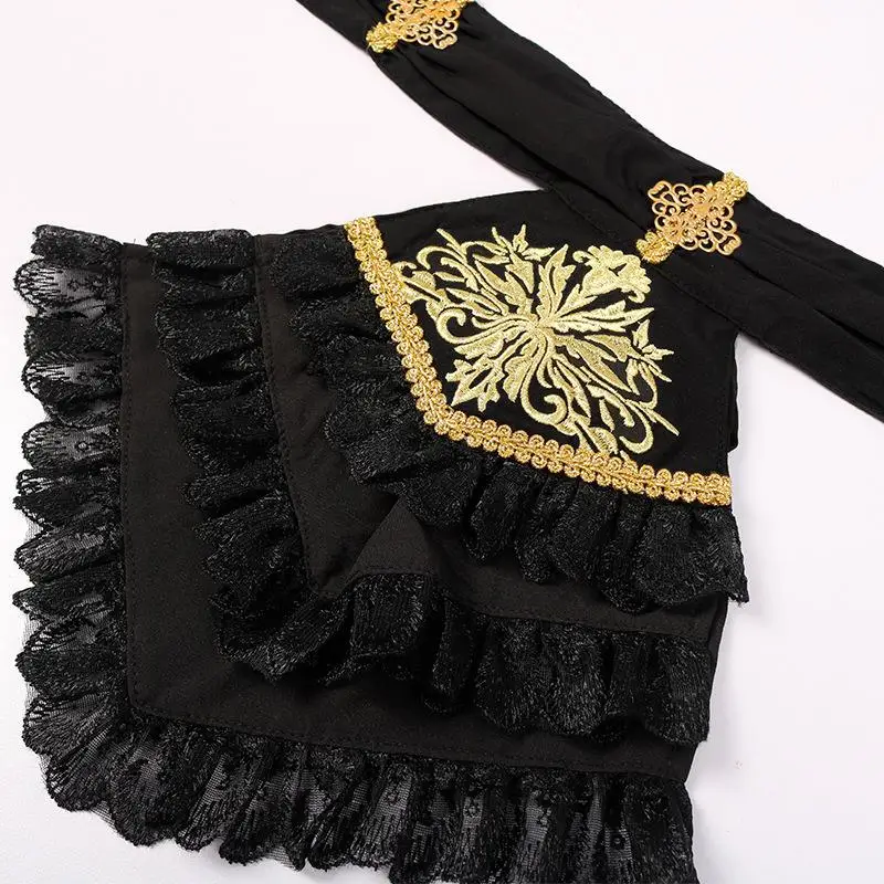 Gothic Long Sve irt with Tie Pleated Cuffs Stand Collar Men's Costume for Performance loween Gentleman's Outfit