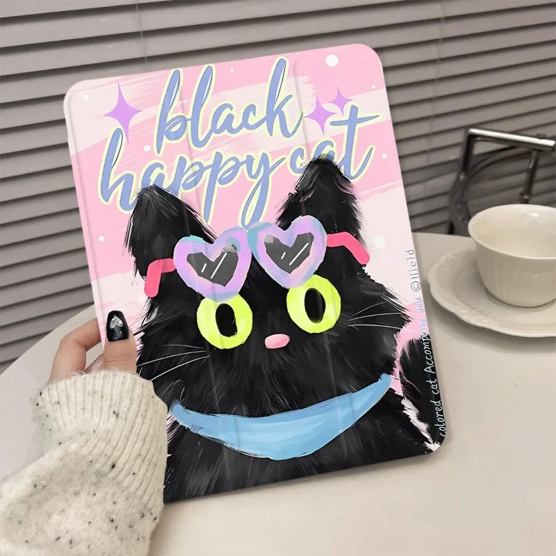 Rotation Cover for IPad Air 6 Case IPad 10th Gen Air 5th 4th 10.9 Pro 11 2020 IPad 10.2 7th 9th 8th Black Kitten Love Glasses