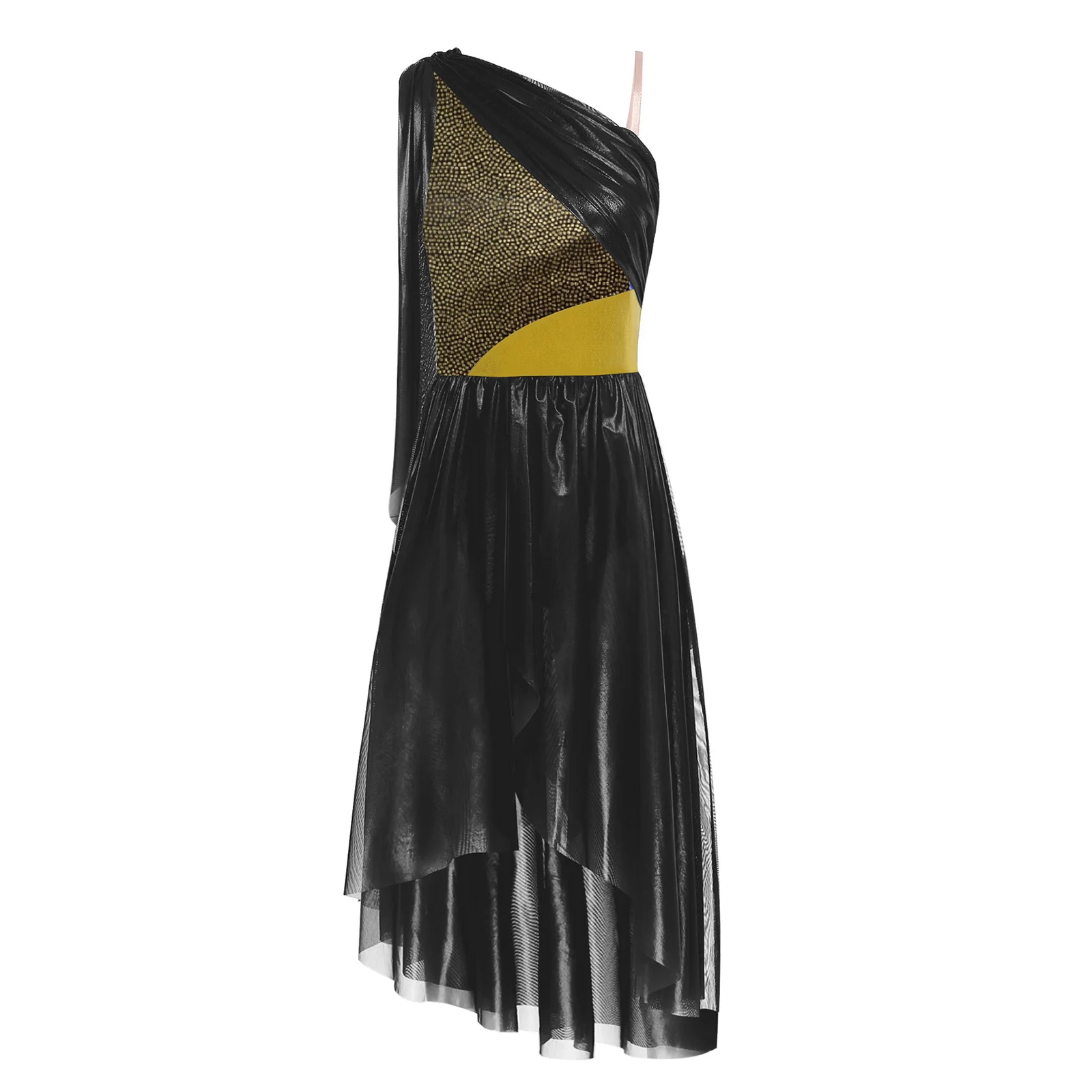 

Women Lyrical Modern Jazz Dance Dresses Leotard Dress Sleeveless Ruffled Drape Bodice Split Tulle Dress Cocktail Party Dancewear
