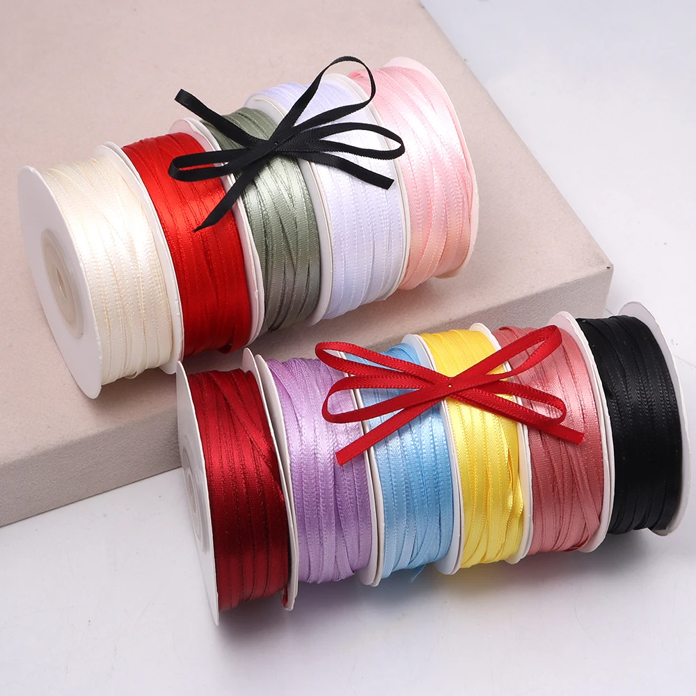 50 Meter Doppelseitiges Satinband Dekorationsband Geschenkband für Babyparty Geburtstag Hochzeit Geschenkverpackung Dünnes Band für Ballons – Detail 2
