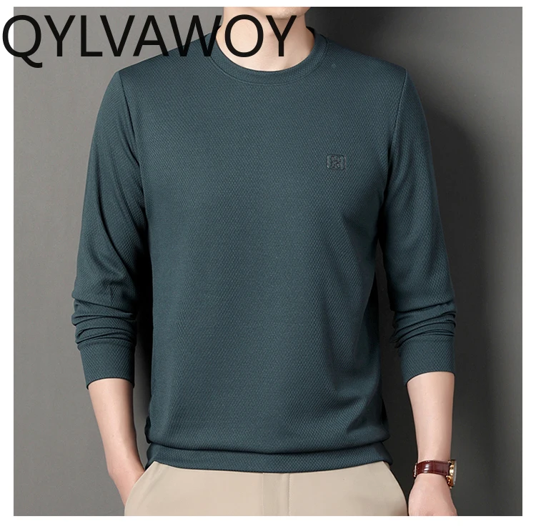 QYLVAWOY 100% Cotton T-Shirts for Men Clothing Spring Autumn Mens T Shirts Fashion Long Sleeve Top Underwear 2024 Camisetas