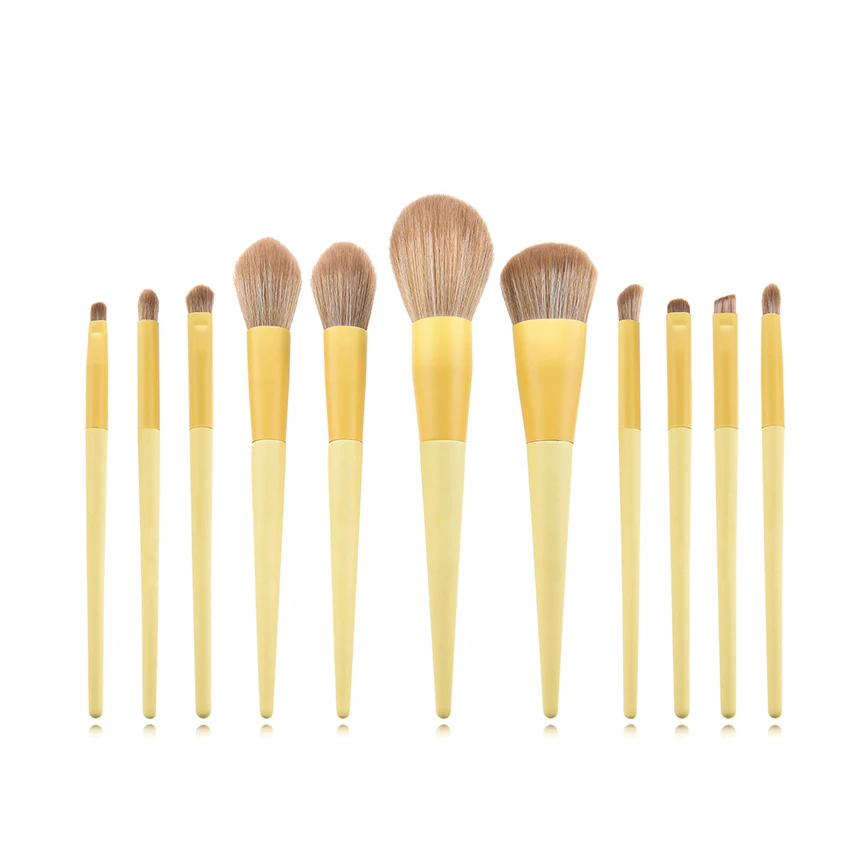 SAIANTTH wolf fur 11pcs cone yellow makeup brushes set professional cosmetic tool face eyes beauty foundation blush eyeshadow