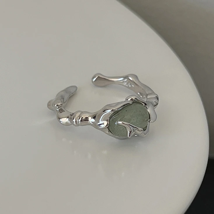 

PONYKISS стерлингового серебра 925 пробы, нефрит, бамбук, открывающиеся кольца для женщин, минималистичные ювелирные изделия с растениями, модные аксессуары