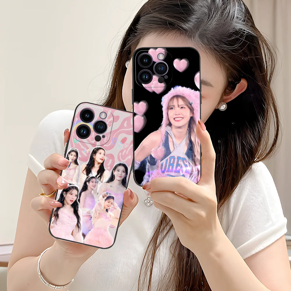 IU Lee JiEun Phone Case for iPhone 16 15 14 13 12 11 X XR XS 8 7 Pro Max Plus Mini Black Cover Cellphones Smartphone