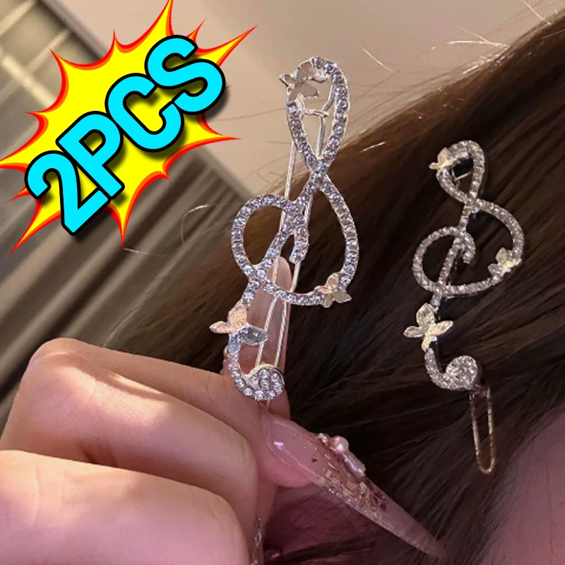 

Korean Fashion Musical Note Hair Clip Women Elegant Butterfly Rhinestone Music Note Side Clip Hairpin Barrettes Hair Accessories