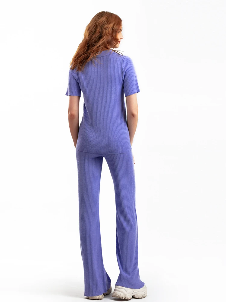 Two Piece Sets Womens Outifits Polo Collar Pullover Short Sleeved Top Slimming Versatile Solid Wide Leg Pants Fashion Pant Sets