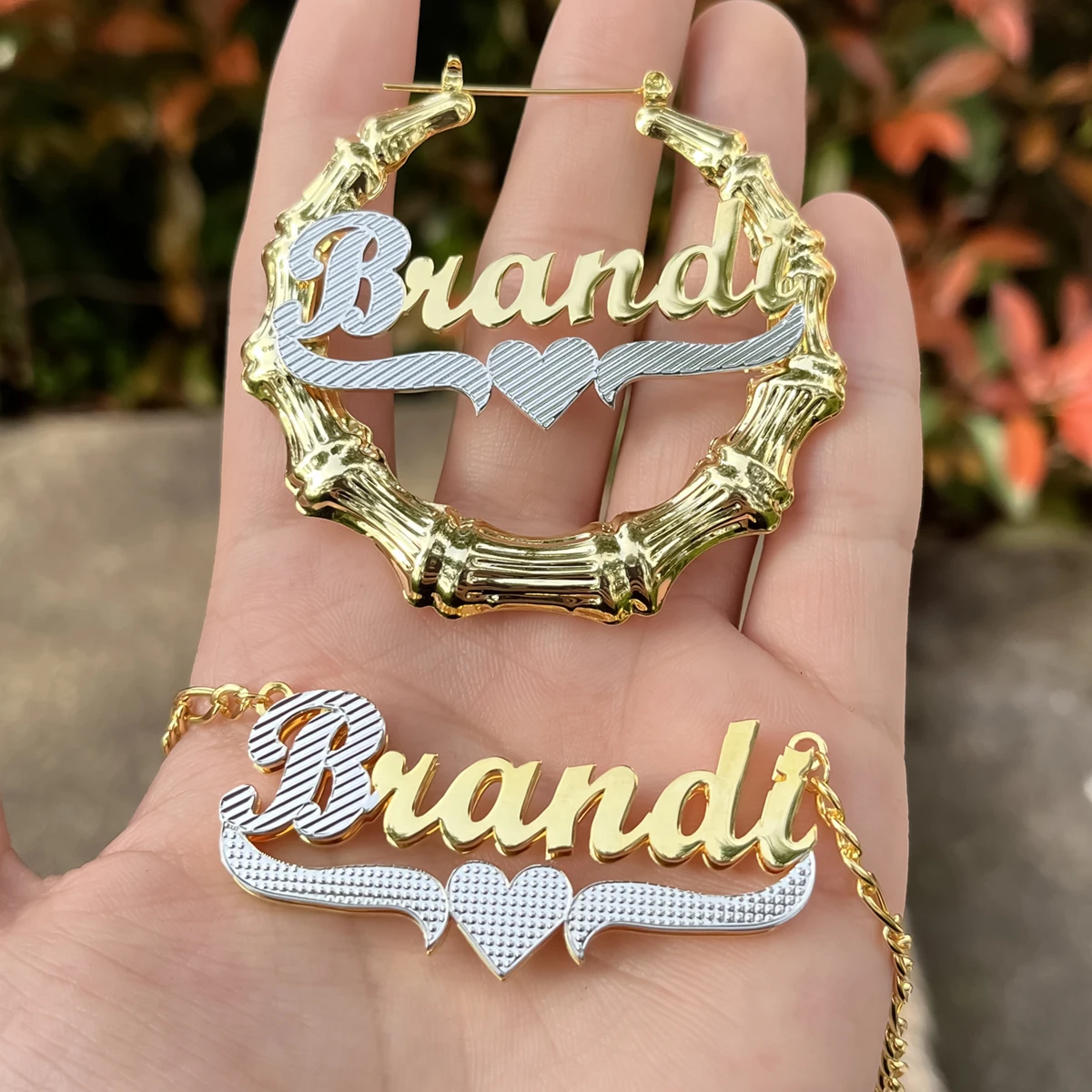 Custom Two Tone Gold Plated Earring Stainless Steel Name Hoop Earring For Women Sexy Jewelry Gift Hiphop Bamboo Name Earrings