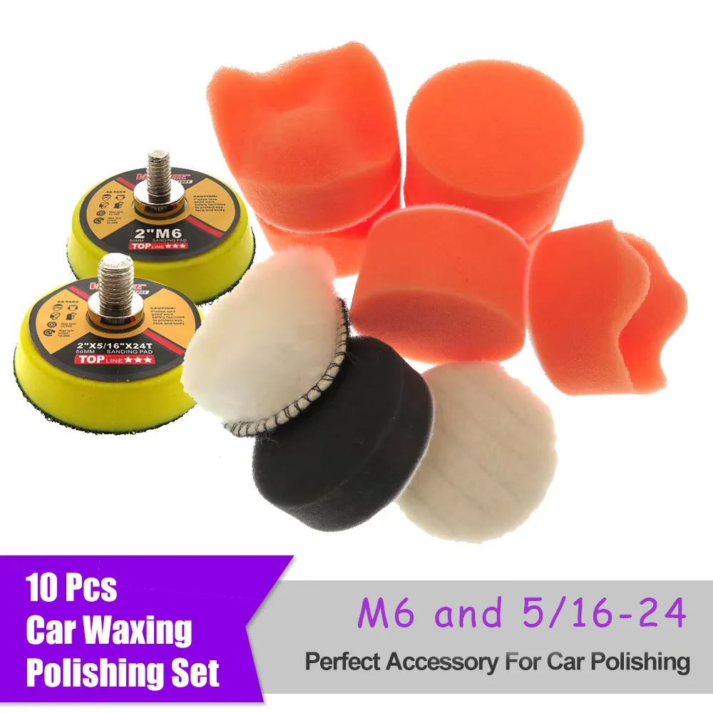 10Pcs/Set 2 Inch Car Buffing Polishing Pad Kit Clean Sponge Waxing Wheel Wool Ball Auto Sanding Pad M6/M8 Thread Car Repair Care