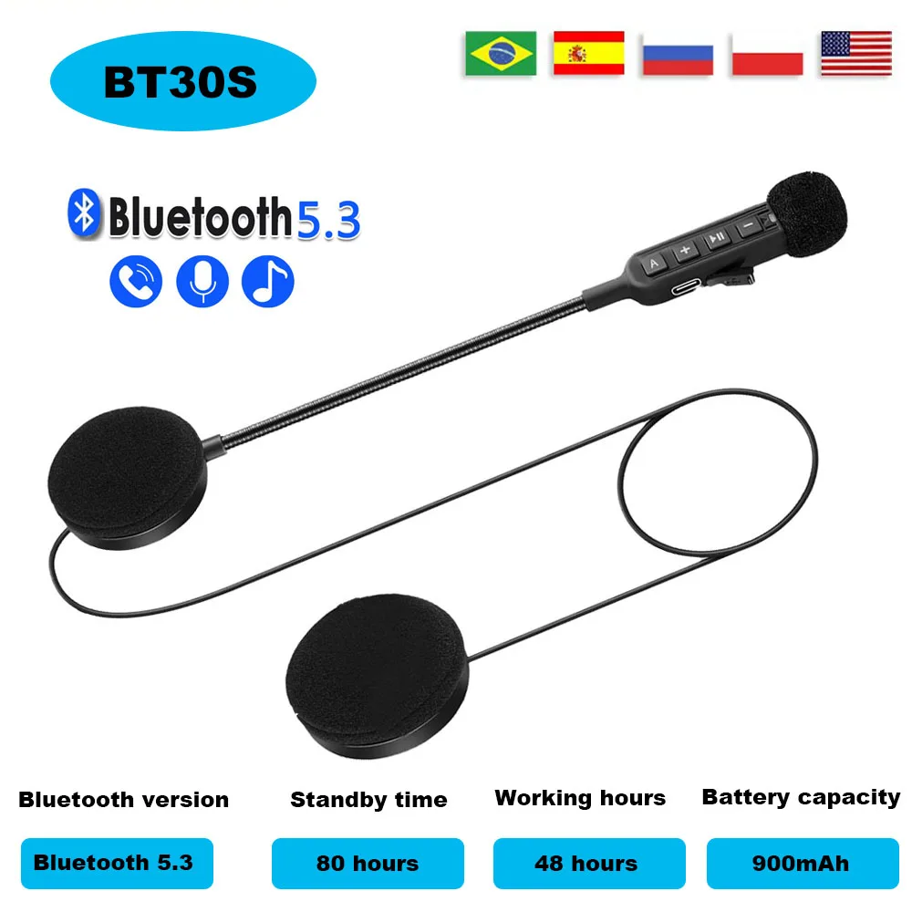 

BT30S Motorcycle Helmet Headset Wireless Earphone Handsfree Call Kit Stereo Anti-interference for Rider Moto MP3 Music Player