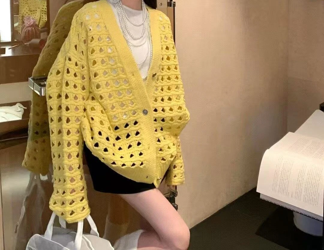 Hollow Knit Sweater for Women Spring and Summer New Fashion Loose Sweater Jacket  Retro Cardigan