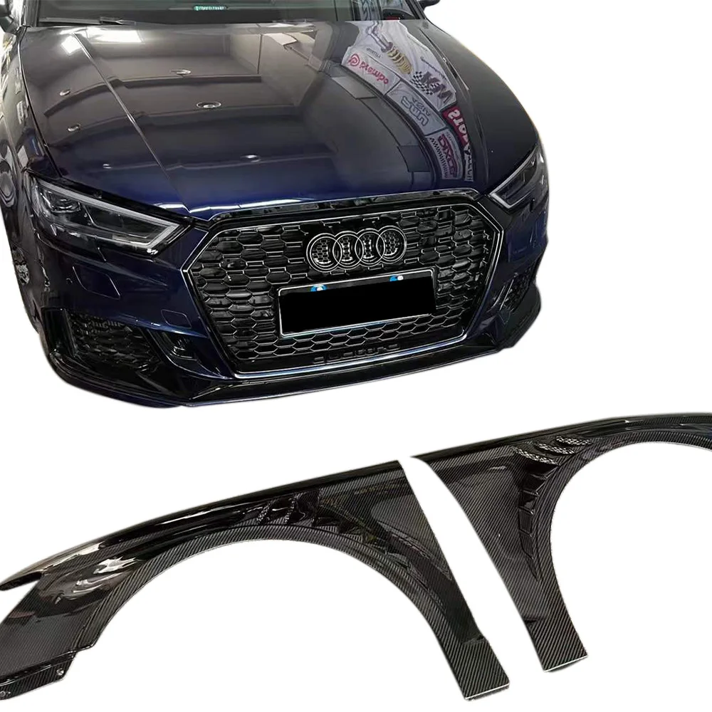 A Pair Dry Carbon Fiber Fenders For Audis A3 S3 2017-2019 Front Side  Skirts Leaf Plate Car Auto Body Parts