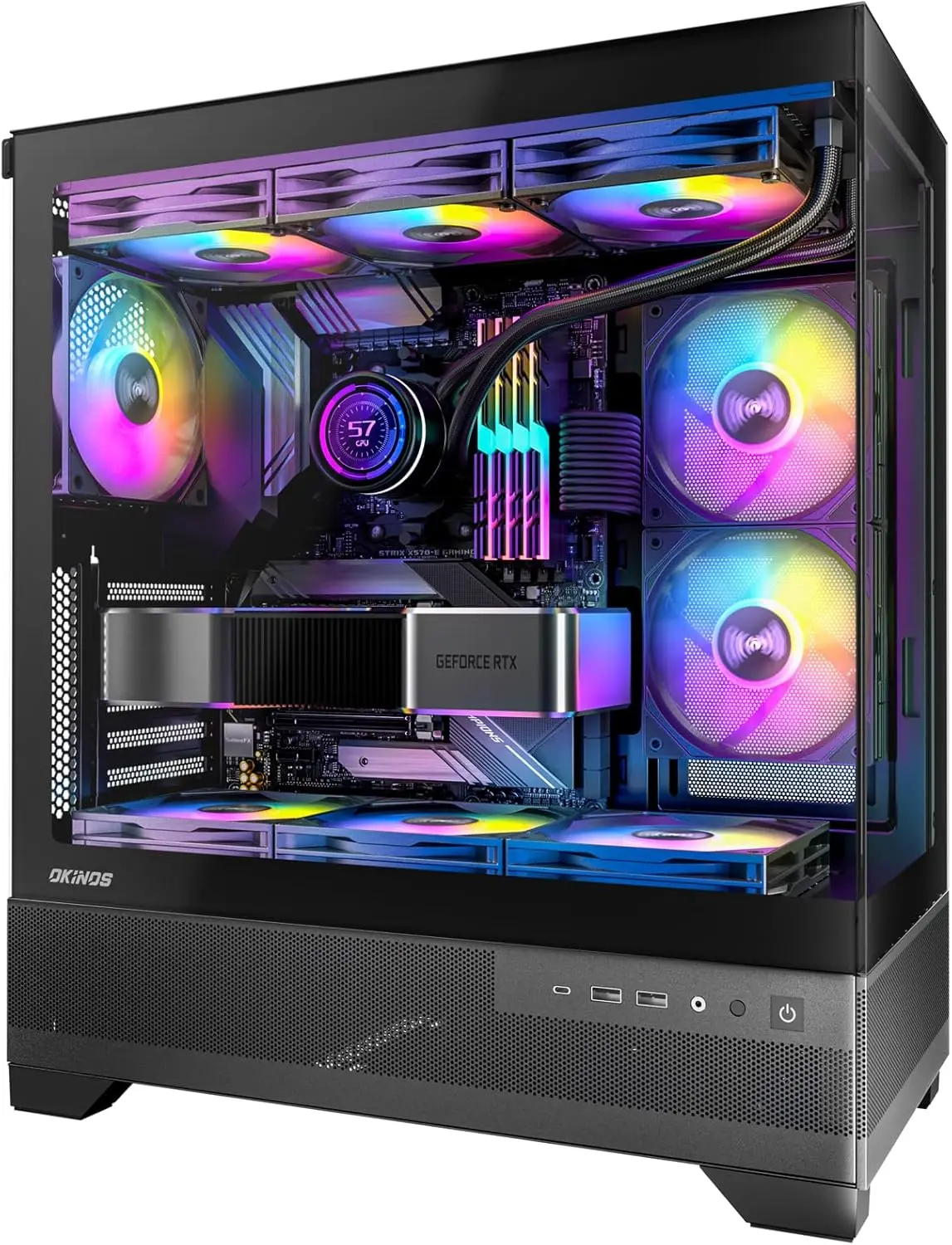 

Корпус для ПК ATX Mid Tower с 6 предустановленными PWM ARGB вентиляторами, передней и боковыми панелями из закаленного стекла, портом Type-C для игровых сборок