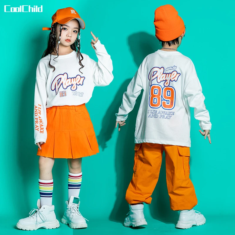 Hip Hop Girls Loose Sweatshirt Cheerleader Skirts Street Boys Loose Top Dance Cargo Pants Child Streetwear Kids Jazz Clothes Set