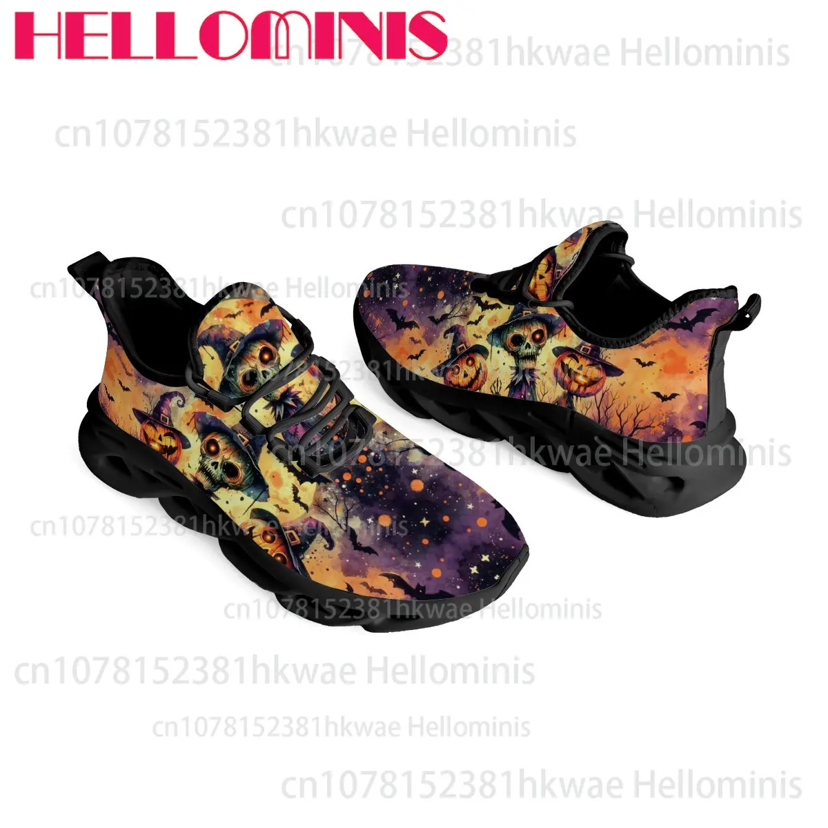 Spooky Pumpkin Skull Bat Print Shoes Horror Night Festival Party Cosplay Casual Walking Breathable Fashion Footwear Unisex Adult
