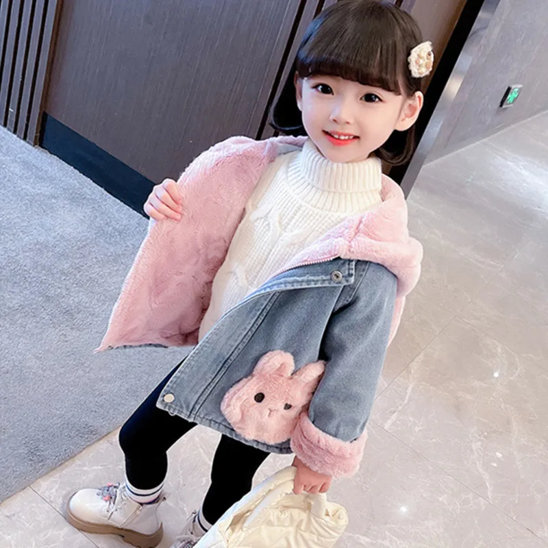 Girls Coat Jacket Cotton Outwear Windproof 2023 Hairy Warm Thicken Velvet Winter Plus Size Children\'s Clothing