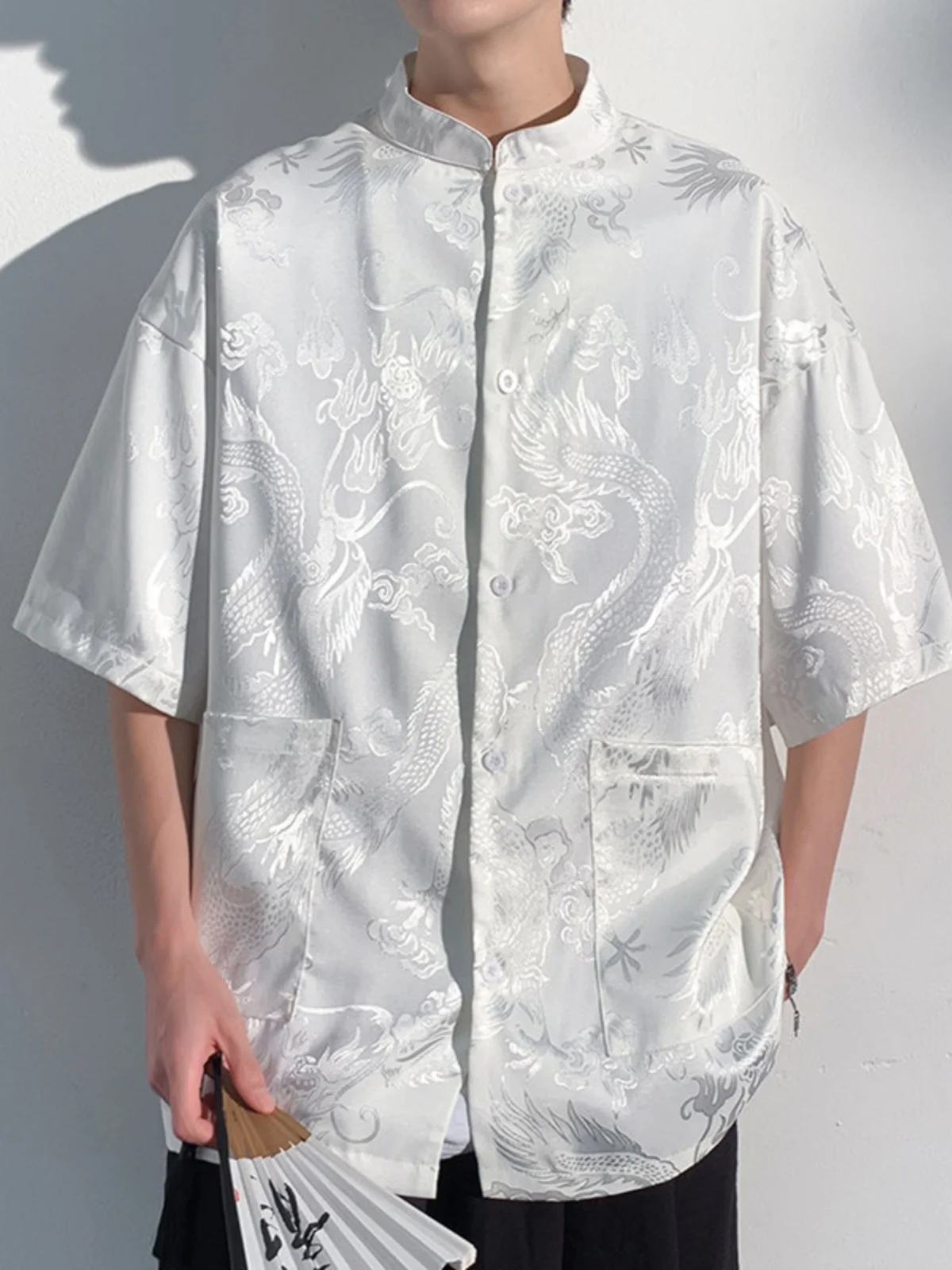 

Новая китайская мужская рубашка-танка с цветочной вышивкой, из ледяного шелка, с коротким рукавом, летняя, тонкая, дышащая ткань