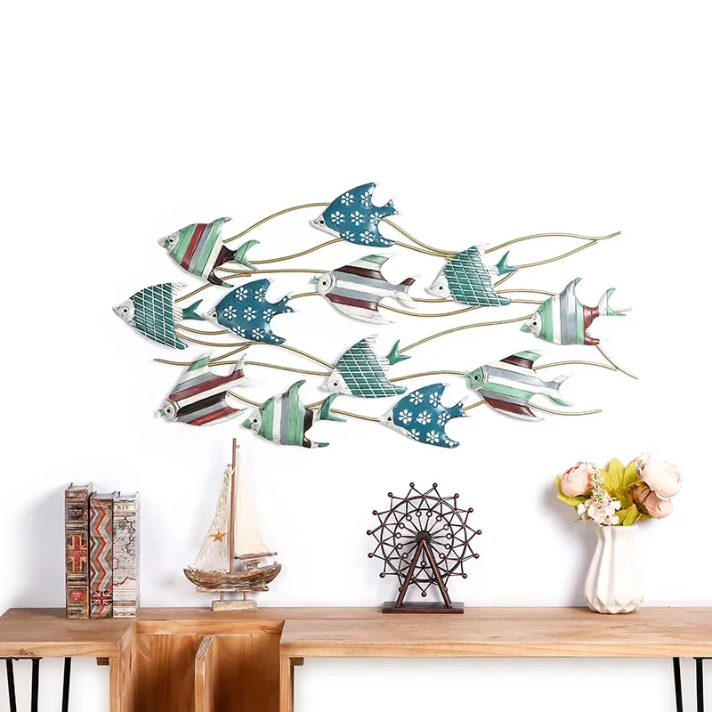 Mediterranean retro wall decorations, iron art wall decorations, ocean fish ornaments, creative home background decora