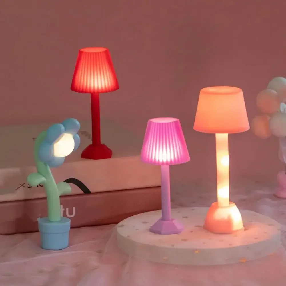 Mini Ornaments Flower Night Lamp Cute Versatile Decorative Table Lamp for Bedroom Desktop Miniature Landscapes